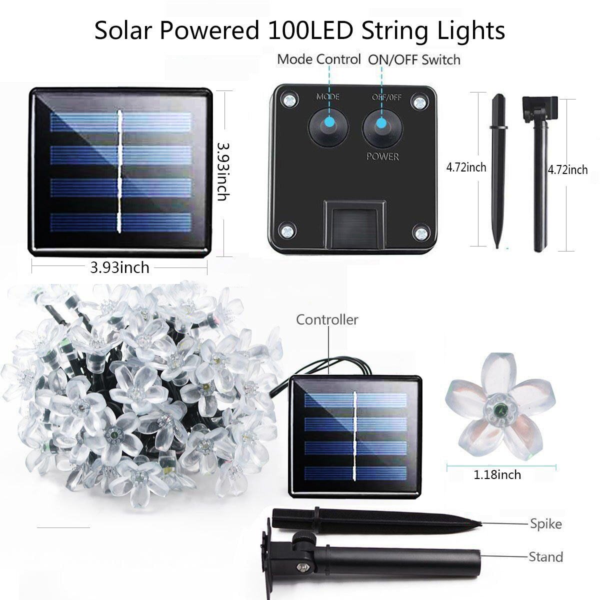 100 LED Solar String Lights 12M（39ft）Garden Fairy Lights 8 Modes Outdoor IP65 Waterproof Commercial Grade Multi-Color for Party Patio Garden Festoon Party
