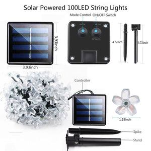 100 LED Solar String Lights 12M（39ft）Garden Fairy Lights 8 Modes Outdoor IP65 Waterproof Commercial Grade Multi-Color for Party Patio Garden Festoon Party
