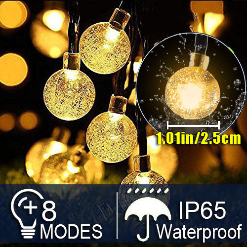 iihome Solar Garden Lights, 60 LED 36ft Waterproof  Outdoor String Lights Solar Powered Crystal Ball Decorative Lights for Garden,Patio,Yard,Home,Chrismas Tree,Parties,Warm White, 36feet