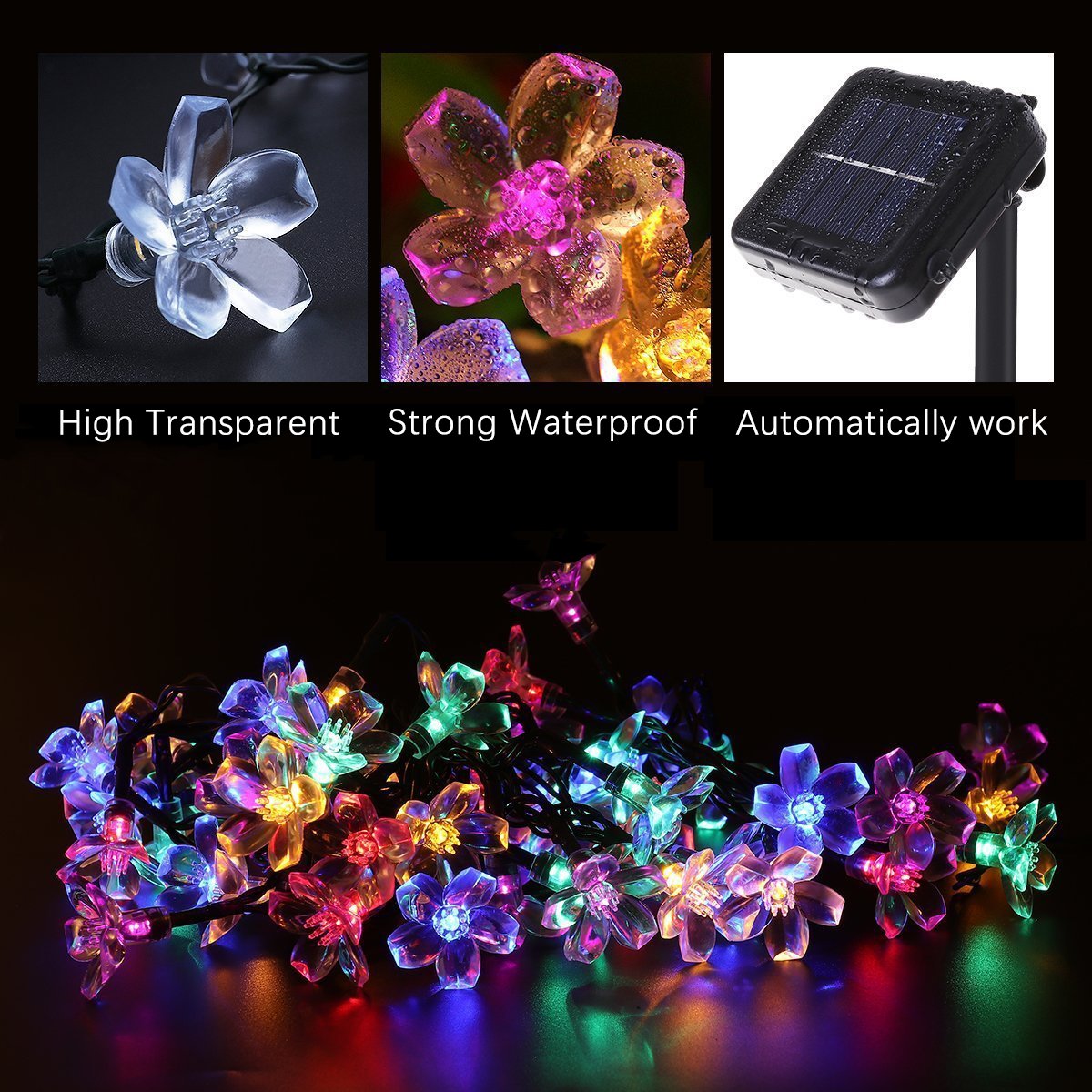 100 LED Solar String Lights 12M（39ft）Garden Fairy Lights 8 Modes Outdoor IP65 Waterproof Commercial Grade Multi-Color for Party Patio Garden Festoon Party
